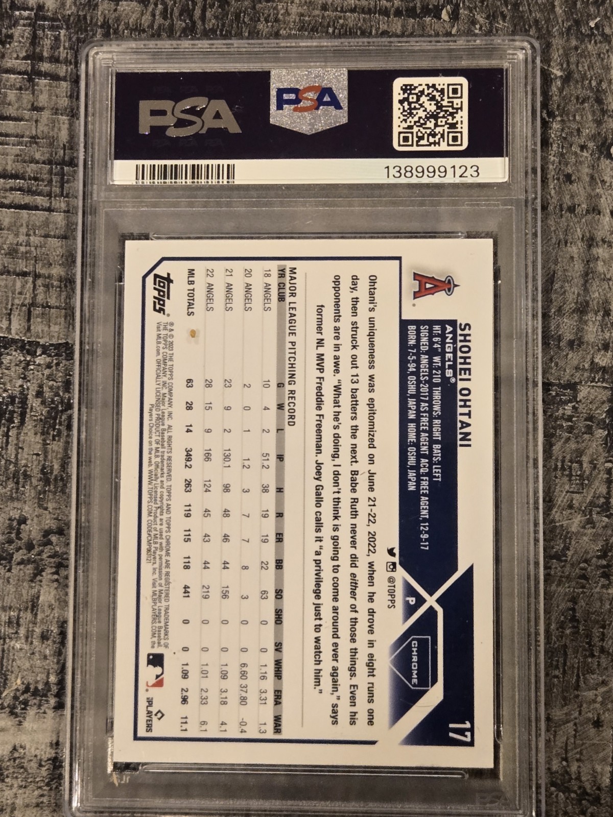 Shohei Ohtani Topps Chrome 2023 MVP Buyback Auto /23 psa authentic view 3