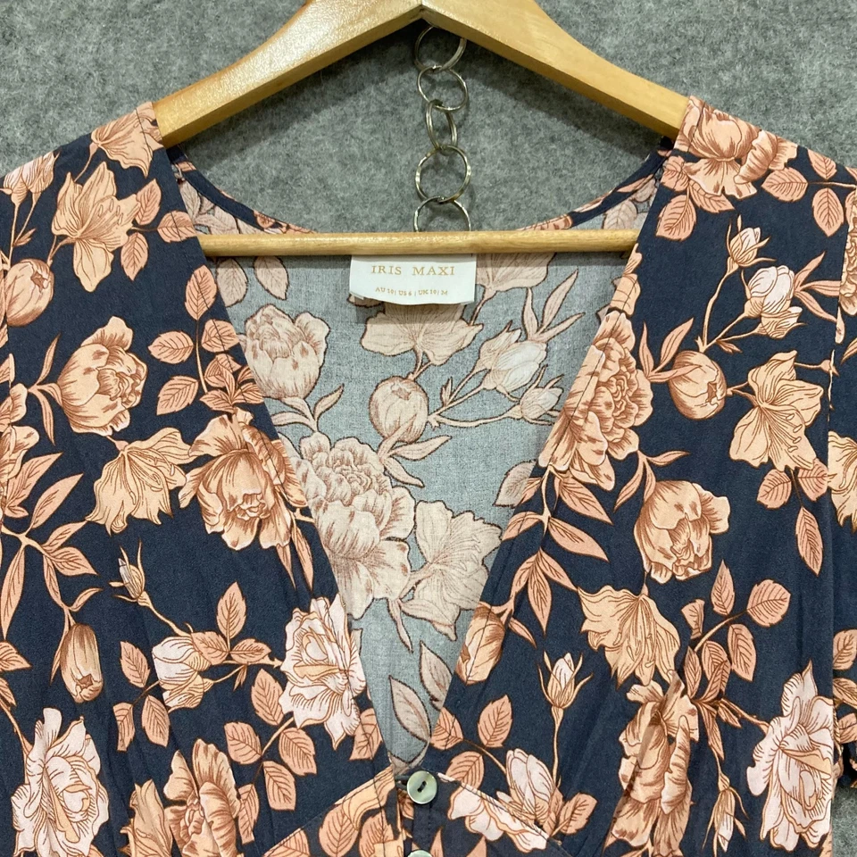 Maxi Vestido Mujer Iris Talla 10 Floral Manga Corta Cuello en V Midi Rayón 37707 Foto 4 de 4