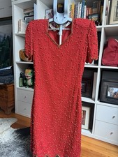 Vintage Laurence Kazar Red Beaded Cocktail Dress n Party Glam 80s/90s Size S