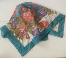 Vintage  Glentex Italy  Women's Scarf Turquoise Orange Purple Floral Poyester