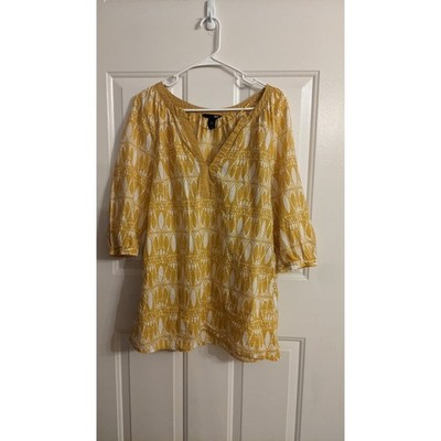 Women's H&M Mustard Boho Tunic, Size 8, Cotton, V Neck with Tie, Y2K, Fairy