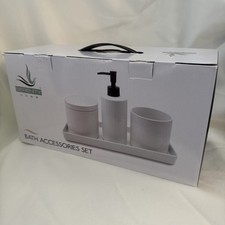 Bathroom Set Of 4 Includes Tray, Jar, Holder,  7.5  Soap Dispenser Porcelain
