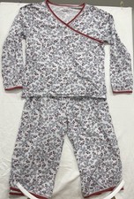 Med. Garnet Hill Organic Asian Wrap Long Sleeve 2 Pc. Rust Floral Pajama Set