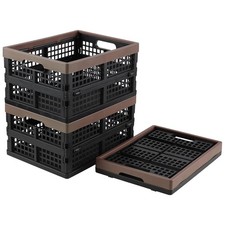 3 Pack Plastic Collapsible Storage Crate 15L Stackable Folding Bin Handle Set