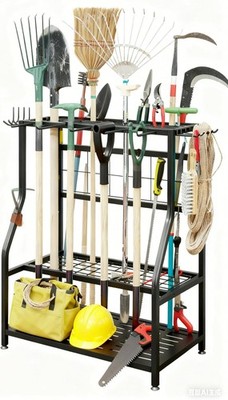 Garden Tool Organizer Holder Heavy Duty Steel Rack Up to 60 Long Handled Tools