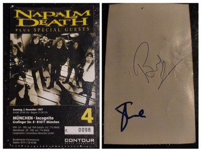 Napalm Death Konzert Ticket 02.11.97 München Incognito Autogramme Barney + Shane