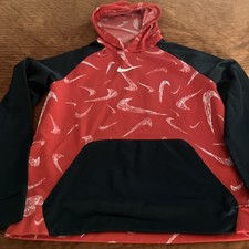 Youth Nike All Over Logo Black And Red Hoodie Size XL Dry Fit Rare   