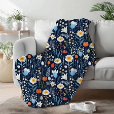 Wildflower Floral Throw Blanket Soft Botanical Cottage Style