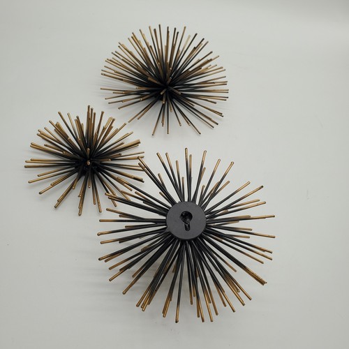 Set of 3 Mid Century Spike Black and Gold Tone Wall Hanging Orbs - Picture 5 of 6