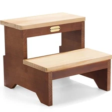 Wooden Two Step Stool for Adults and Kids Bed Stepstool with Two-Colour Heavy...