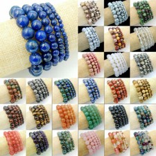 Wholesale 4/6/8/10/12mm Natural Multicolor Gemstone Round Stretch Bracelet 7.5"