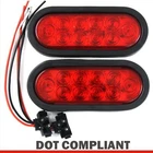 2 Red 6" Oval Trailer Lights 10 LED Stop Turn Tail Truck Sealed Grommet Plug DOT