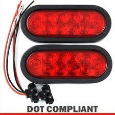 Red 6" Oval LED Trailer Truck Lights Boat Sealed Stop Turn Tail Brake Waterproof