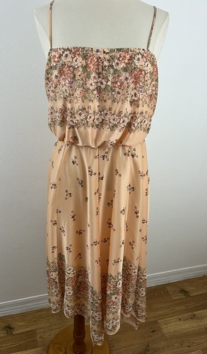 Vestido Vintage Ellen Hart Años 70 Pañuelo Dobladillo Melocotón Floral Hippie Boho Talla 11-12 - Imagen 4 de 11