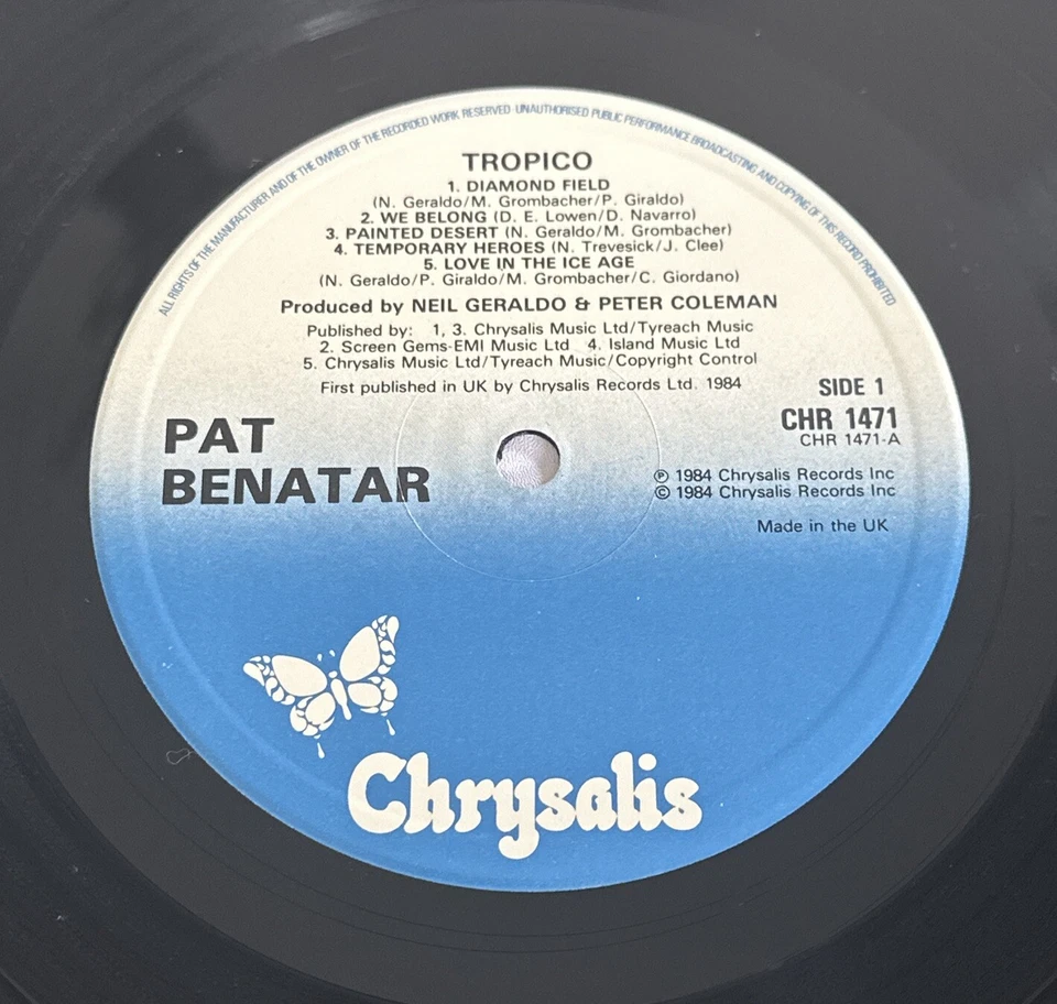 Pat Benatar Tropico LP Vinyl 1984 Chrysalis Records CHR 1471 Inner Sleeve EX/EX - Image 4 of 4