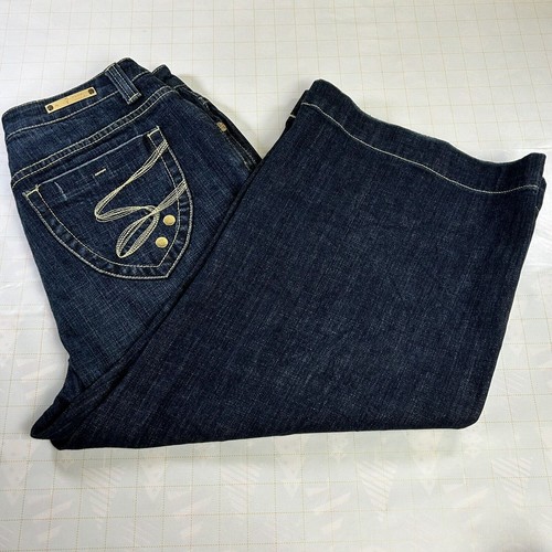 Seven7 Cropped Jeans Women 14 Limited Edition Blue Raw Hems Studded Wide Leg - Picture 4 of 15