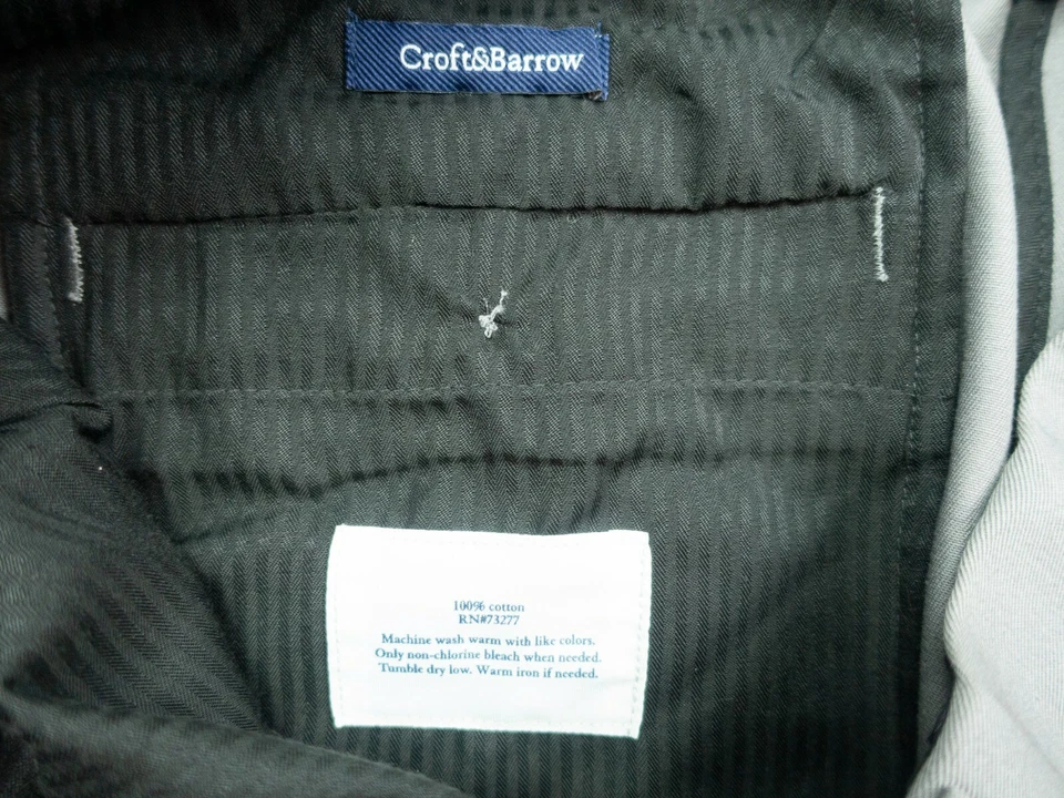 Pantalones de vestir Croft & Barrow para hombre de pierna recta gris ribeteados bolsillos delanteros planos 36x29 Foto 4 de 4
