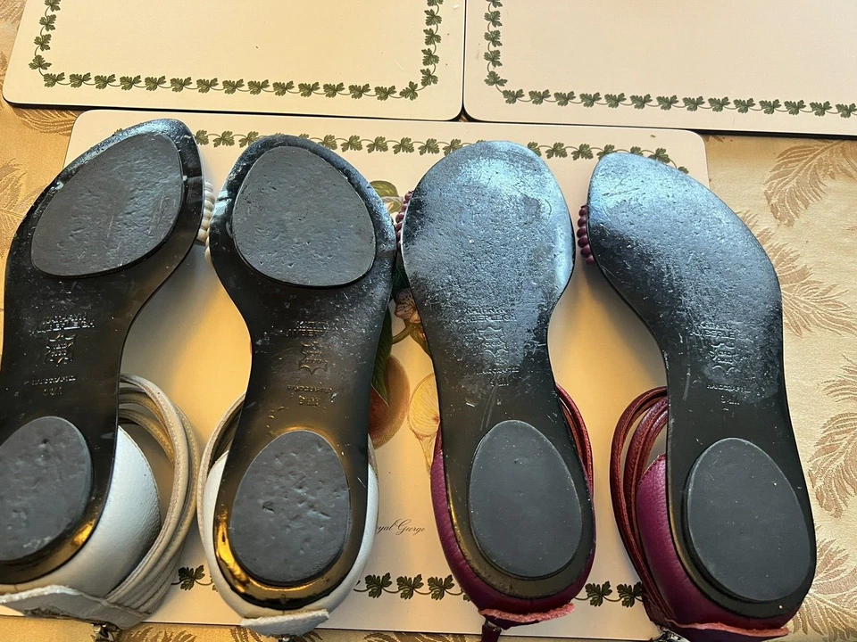 LOTE 2 SANDALIAS DE CUERO KATHRYN AMBERLEIGH CREMALLERA TRASERA GRIS BERENJENA HECHAS A MANO Foto 3 de 4