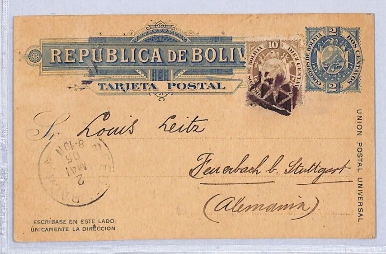 Боливия обновленный TRANSATLANTIC почтовые канцелярские товары * Potosi * Германия 1905 карта YA182 - Изображение 2 из 4