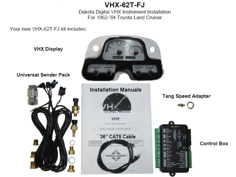 Sistema de calibre analógico Dakota Digital 62-84 Toyota FJ40 azul plateado VHX-62T-FJ-S-B Foto 4 de 4