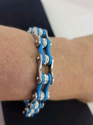 Womens Motorcycle Chain Bracelet Blue