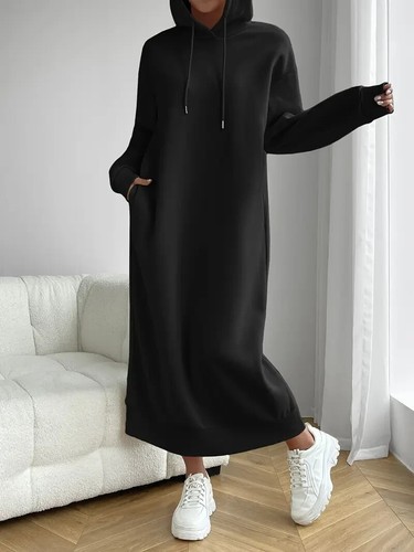 Damen Oversize Hoodie Kleid Freizeit Sweatshirt Kleid mit Taschen Kapuze Pullover - Bild 5 von 6
