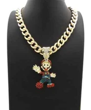 HIP HOP ICED MARIO CUBIC ZIRCONIA PENDANT & 10mm 18" ~ 30" CUBAN CHAIN NECKLACE