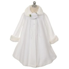 WHITE Size 10 Coat Jacket Fleece Faux Fur Trim A-Line Flower Girl Outerwear