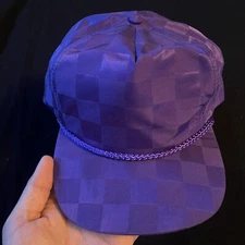 Vintage Rope Hat Purple Checkered San Sun Adjustable Hat 80s 90s Retro Snapback