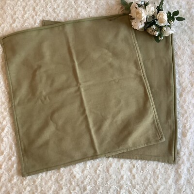 2 Create & Barrel green cotton hopsack SQUARE pillow shams 19'' x 20'' modern