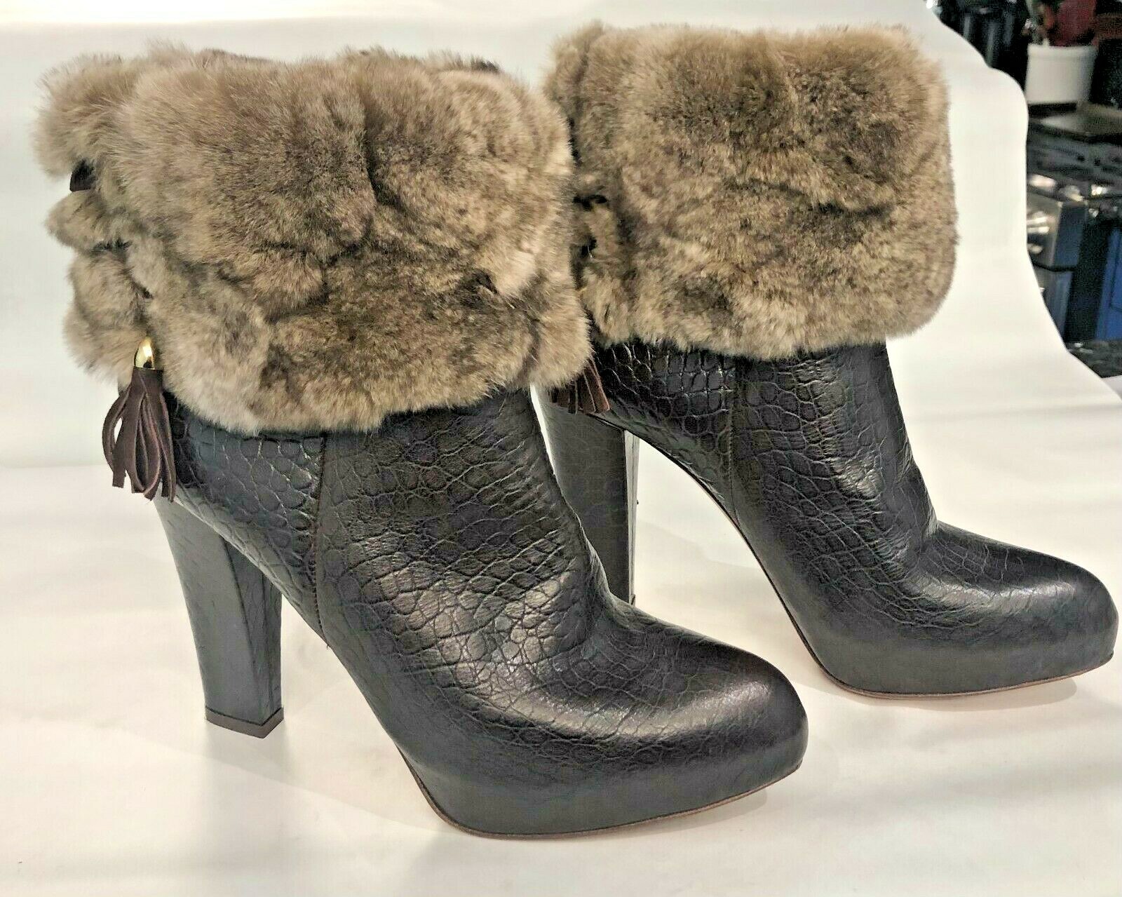 STIVALETTI FRANCESCO SACCO MARRONE PELLICCIA DI PITONE TACCO US 10 PARAGONABILI A SAINT LAURENT