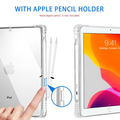 With Pencil Holder Case For iPad 9th 8th 7th Gen 10.2'' Air Mini 2024 Clear Cover