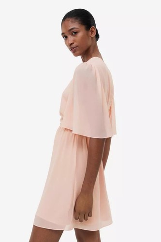 Neu mit Etikett Damen H&M Kleid Schmetterlingsärmel Größe XL puderrosa - Bild 4 von 7