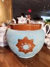 Antique Redware Glazed Sand Pottery Planter