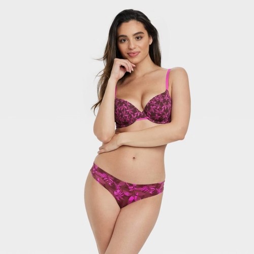 Auden 4pk Laser Cut Thong Underwear Womens Large Stretch Garnet