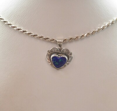 Sterling Silver Beautiful Dark Blue Stone Heart Necklace