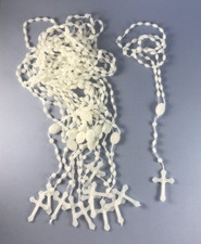 12 WHITE PLASTIC ROSARIES EASTER GIFT