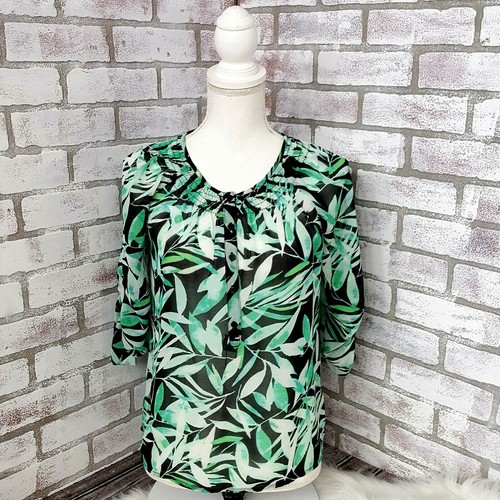 Croft & Barrow Top Womens XS Tropical Green Blouse Peasant Work Office Sheer - Picture 8 of 15