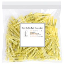 100× Heat Shrink Butt Wire Splice Seal Connectors Crimp Terminal Yellow 12-10AWG
