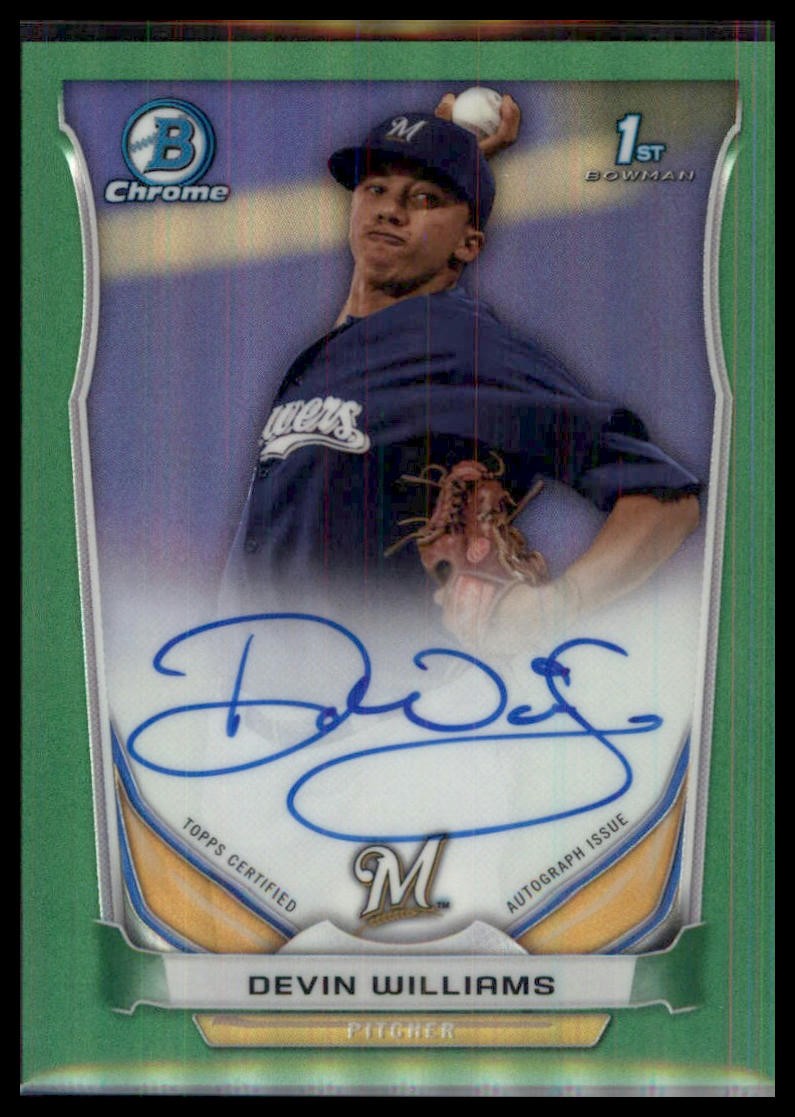 Devin Williams 2014 1st Bowman Chrome - Prospect Autographs Green Refractor /75