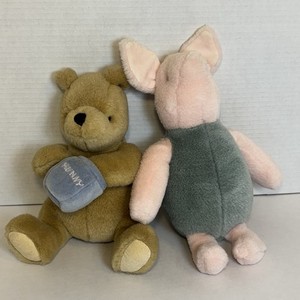2 Lot 8" CLASSIC POOH and PIGLET Stuffed Animal GUND Plush DISNEY Honey Jar Blue