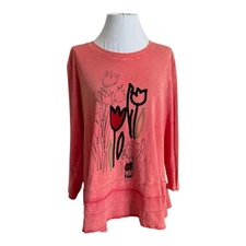 Jess & Jane SZ XL Salmon Mineral Wash Tulip Graphic Print Bottom Tiers Top