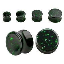 Green Glitter Sandstone Double Flare Concave Ear Gauges Plugs Sold as Pair