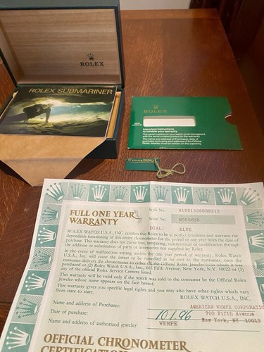 Genuine Vintage ROLEX Presentation Set 1990’s Submariner Case, Warranty, Tag