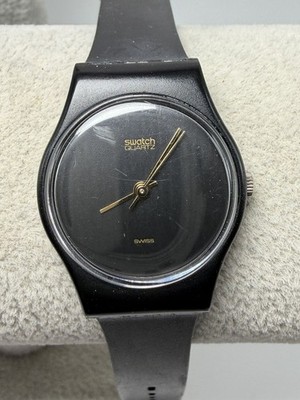 Swatch Black Magic Ladies Watch New Battery 25MM 6.5'' Plastic Band 80's Vintage