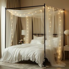 New Bed Canopy for Girls with Lights 30  228in King Curtains Queen  Full White