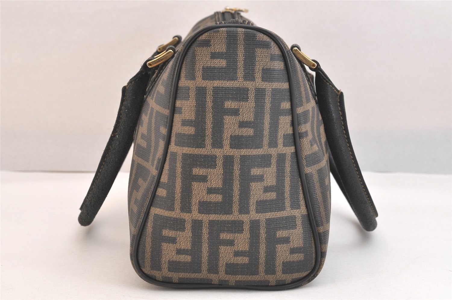 Authentic FENDI Vintage Zucca Boston Hand Bag PVC Leather Brown Black Junk 4777N