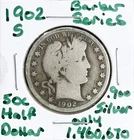 1902-S Barber Half Dollar .900 Silver San Francisco Semi Key Date - Only 1.4m B