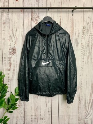 Nike Swoosh Windbreaker Jacke Herren Medium Schwarz Kapuzenpullover Retro Festival