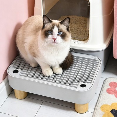 Universal Cat Litter Box Mat, Cat Litter Box Step for Easy Cleaning, Light Grey